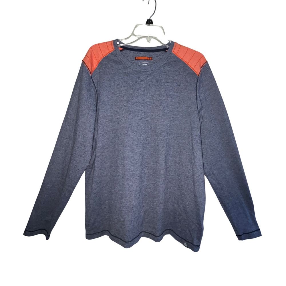 The North Face Mens Blue Heathered Orange Shoulder Panel Long Sleeve Shirt L